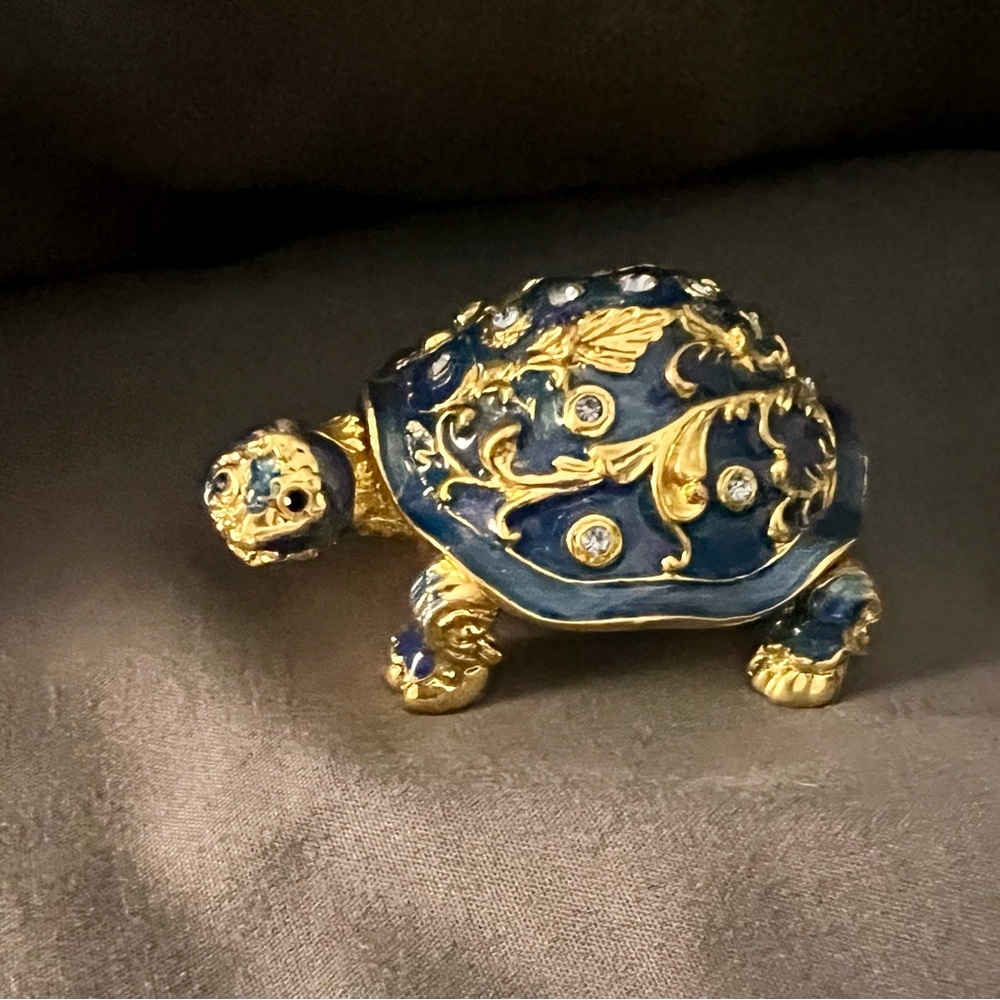 Elegant Blue and Gold Turtle Trinket Box